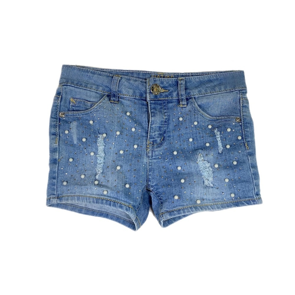 Justice Girl’s Distressed Denim Pearls & Rhinestones Jean Shorts